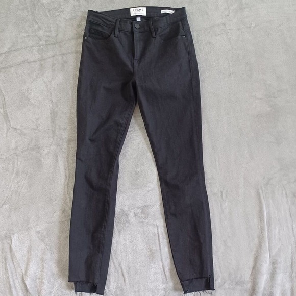 Frame Denim Denim - Frame Jeans‎ Sz 25 Le Skinny De Jeanne Raw Stagger Step Hem Film Noir Black